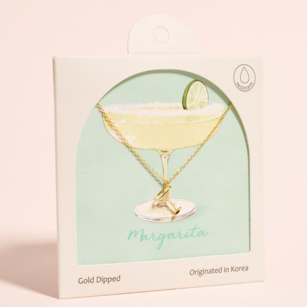 MARGARITA GLASS SHAPED GOLD-DIPPED PENDANT SHORT NECKLACE WATER RESISTANT