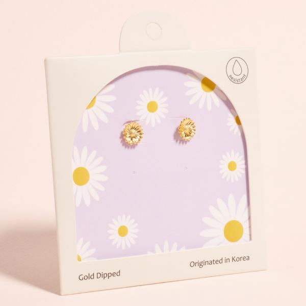 DAISY SHAPED GOLD-DIPPED 925 SILVER POST EARRINGS WATER RESISTANT