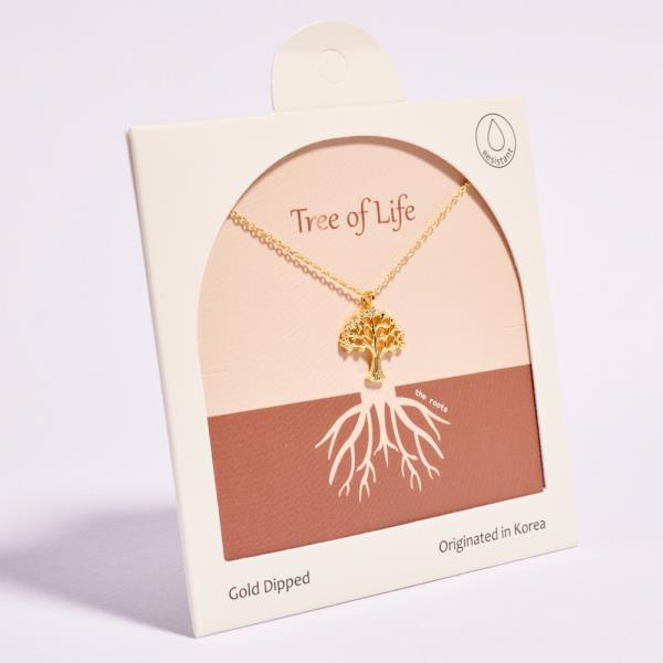 TREE SHAPED GOLD-DIPPED PENDANT SHORT NECKLACE WATER RESISTANT
