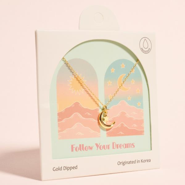 MOON SHAPED GOLD-DIPPED PENDANT SHORT NECKLACE WATER RESISTANT