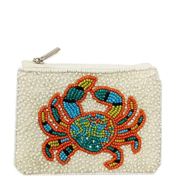 SEED BEAD CRAB COIN PURSE POUCH BAG