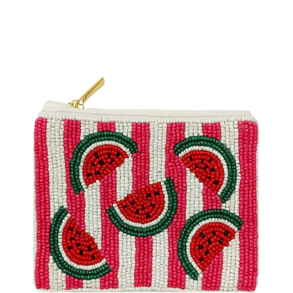 SEED BEAD WATERMELON STRIPE COIN PURSE POUCH BAG