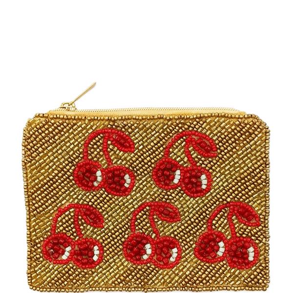 SEED BEAD CHERRY COIN PURSE POUCH BAG