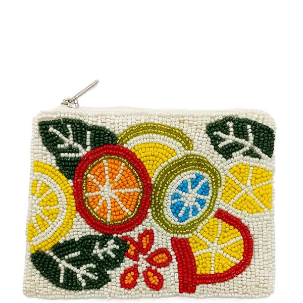 SEED BEAD LEMON SLICE COIN PURSE POUCH BAG