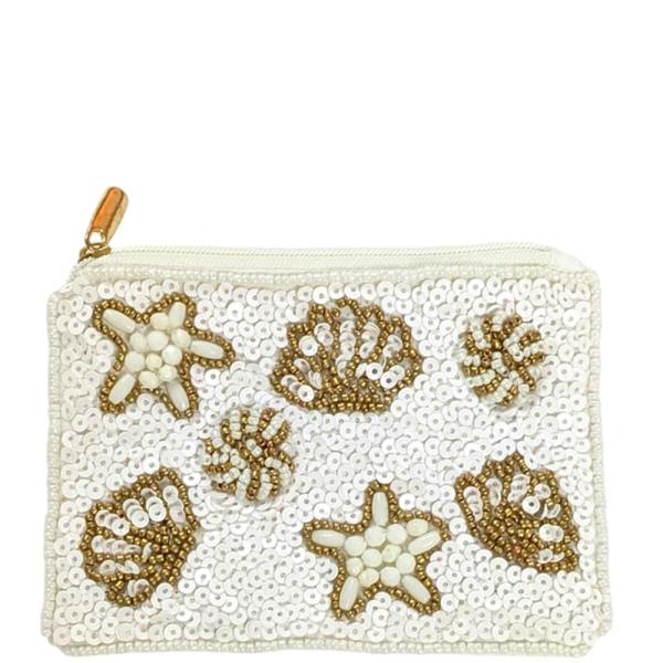 SEED BEAD SEALIFE SHELL STARFISH COIN PURSE POUCH BAG