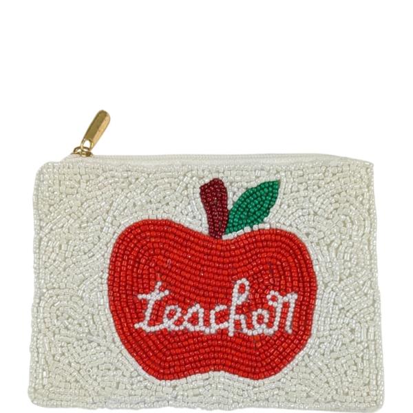 SEED BEAD APPLE TEACHER COIN PURSE POUCH BAG