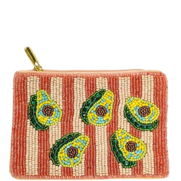 SEED BEAD AVOCADO COIN PURSE POUCH BAG