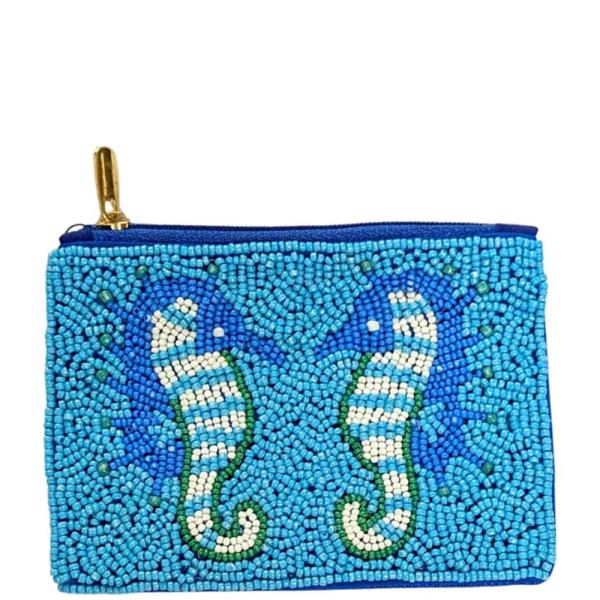 SEED BEAD SEAHORSE COIN PURSE POUCH BAG