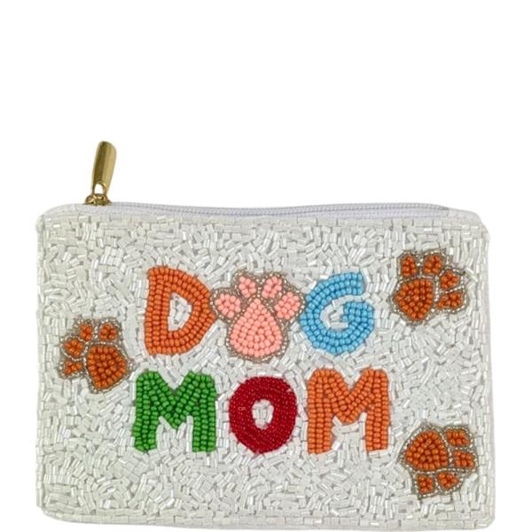 SEED BEAD DOG MOM COIN PURSE POUCH BAG
