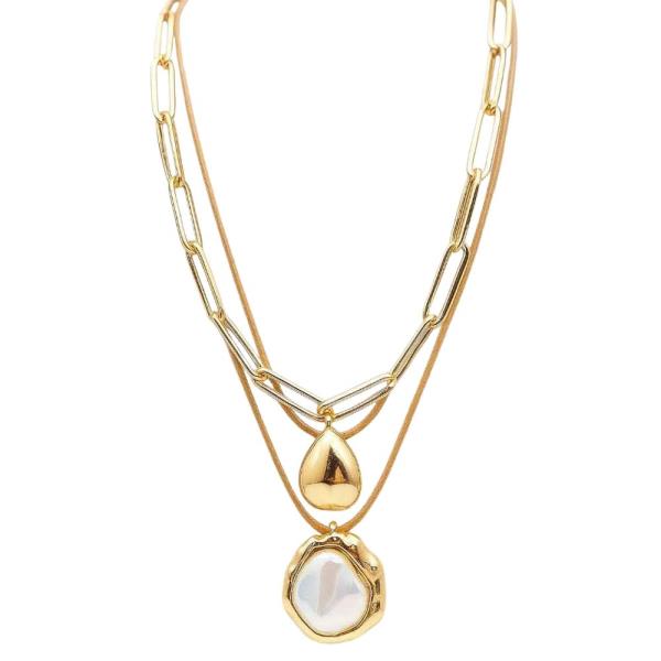 CHAIN NUGGET PEARL PND LAYERED SET NECKLACE