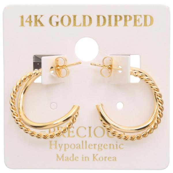 14K GOLD DIPPED BRAIDED DOUBLE HOOP EARRING