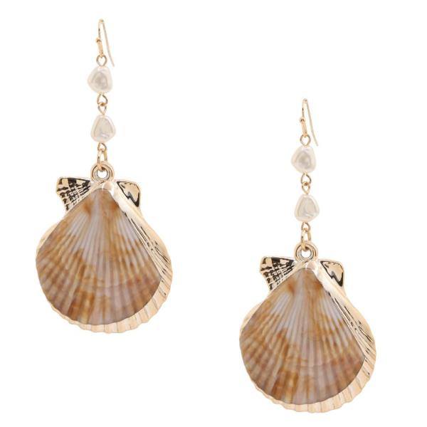 SEASHELL PEARL BEAD LINK DANGLE EARRING