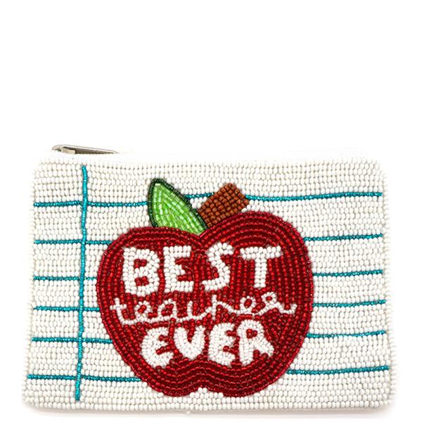 SEED BEAD APPLE ZIPPER POUCH COIN PURSE BAG