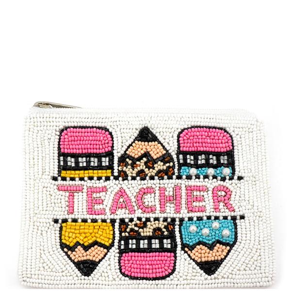 SEED BEAD TEACHER ZIPPER POUCH COIN PURSE BAG