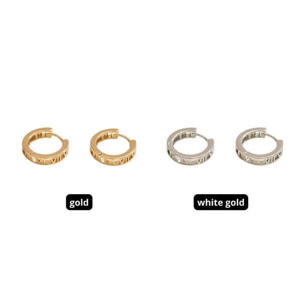 14K GOLD DIPPED ROMAN NUMERAL HUGGIE HOOP EARRING