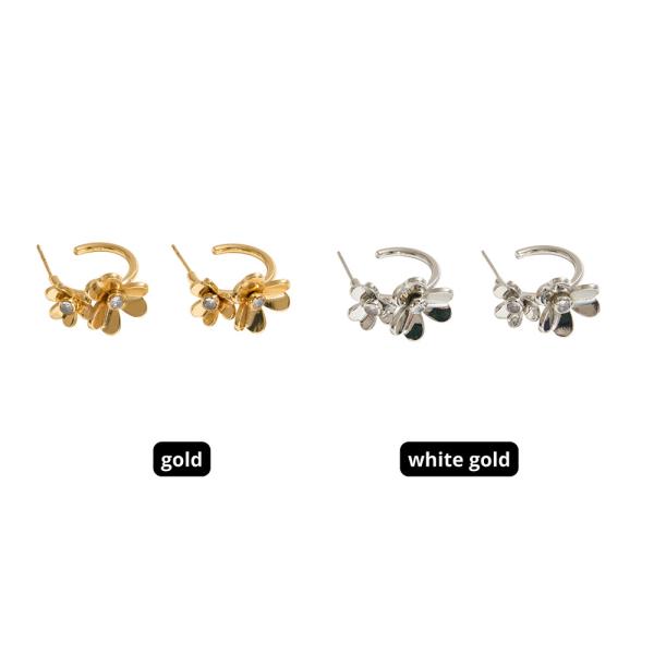 14K GOLD DIPPED CZ DUAL FLOWER POST HOOP EARRING