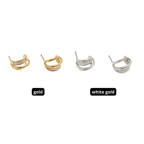 14K GOLD DIPPED DOUBLE BAND POST HOOP EARRING WITH WHITE ENAMEL