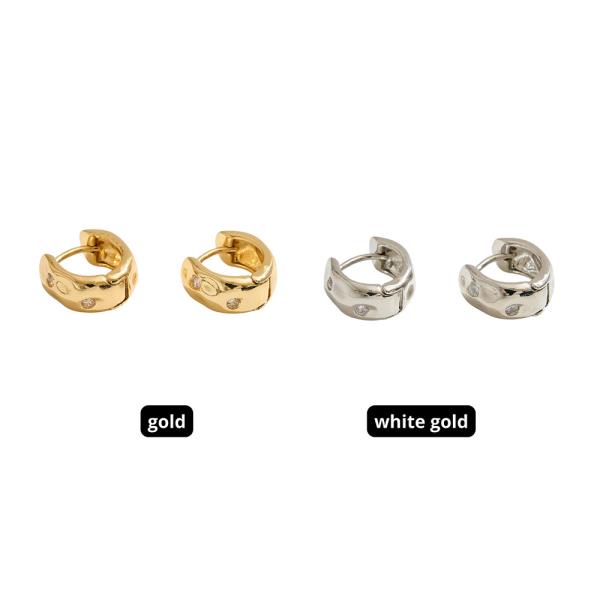 14K GOLD DIPPED HAMMERED CZ HUGGIE HOOP EARRING