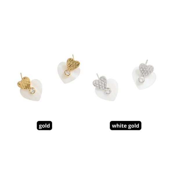 14K GOLD DIPPED MOTHER OF PEARL HEART CZ POST EARRING