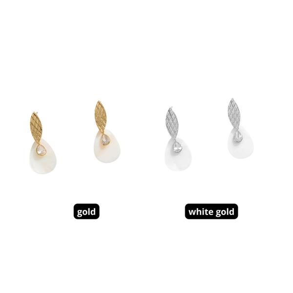 14K GOLD DIPPED LEAF MOTHER OF PEARL CZ POST EARRING