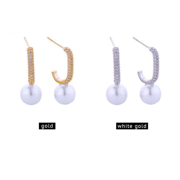 14K GOLD DIPPED GLAMOUROUS LINK PEARL POST EARRINGS