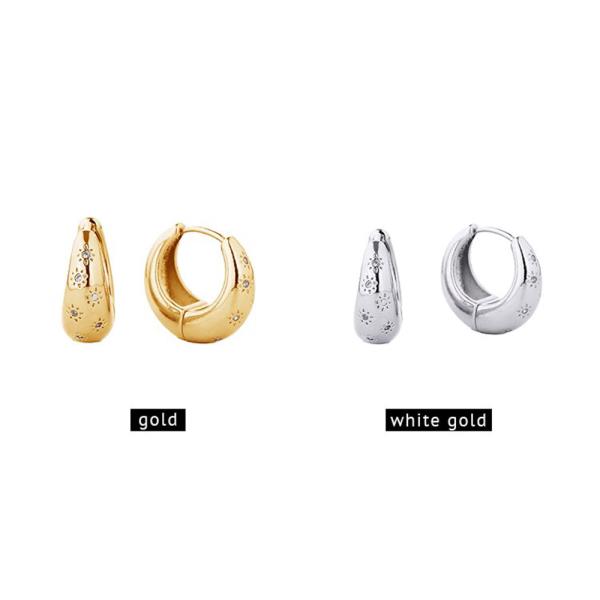 14K GOLD WHITE DIPPED HUGGIE HOOP CZ PAVED EARRINGS