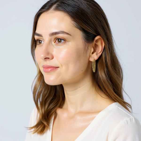 14K GOLD WHITE DIPPED SUNBURST HUGGIE EARRING