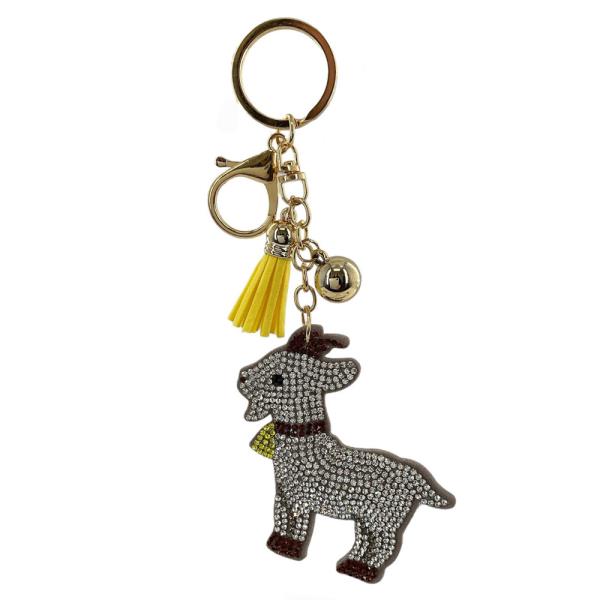 RHINESTONE GOAT KEYCHAIN WITH TASSEL