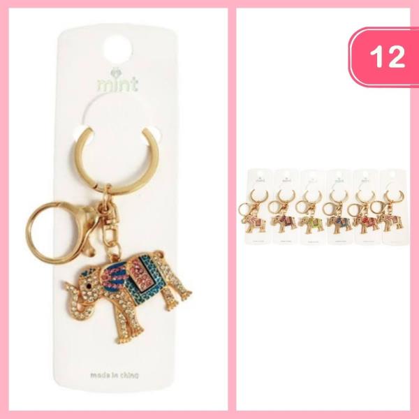 RHINESTONE ELEPHANT KEYCHAIN (12 UNITS)