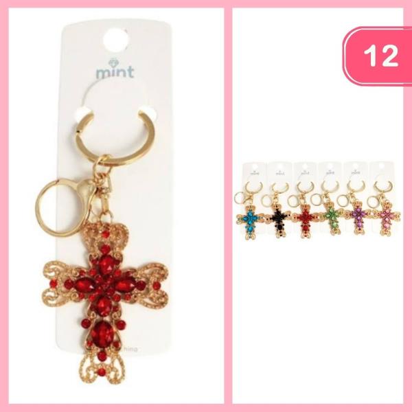 RHINESTONE CROSS KEYCHAIN (12 UNITS)