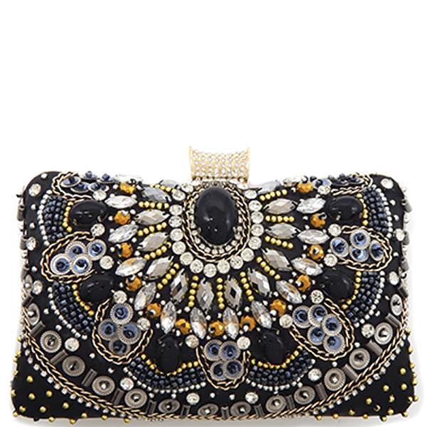 MULTI RHINESTONE BEADED EMBELLISHED EVENING CLUTCH BAG