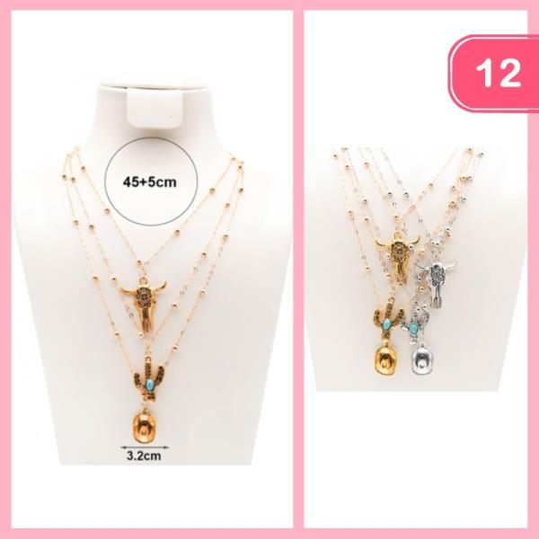WESTERN LAYERED PENDANT NECKLACE (12 UNITS)