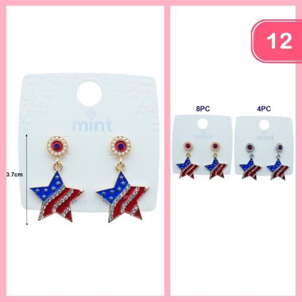 USA FLAG PRINT STAR EARRINGS (12 UNITS)