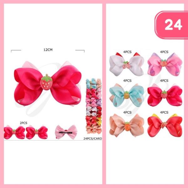 STRAWBERRY CHARM RIBBON HAIR BOW (24 UNITS)