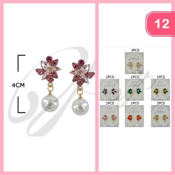 RHINESTONE DANGLE PEARL EARRING (12 UNITS)