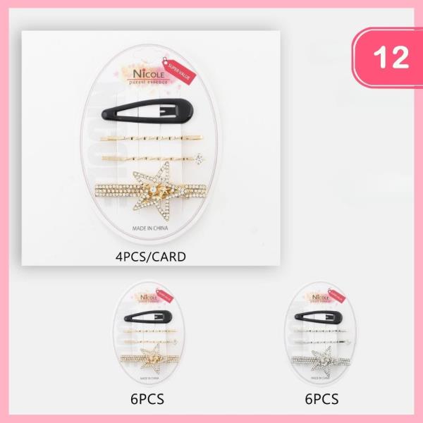 FOUR PIECE HAIR PIN SET WITH RHINESTONE STARS (12 UNITS)