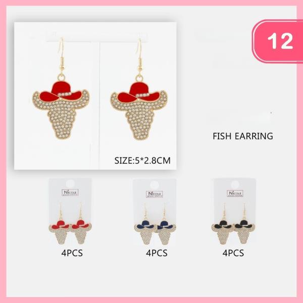 RHINESTONE WESTERN COWGIRL HAT BULL EARRINGS (12 UNITS)