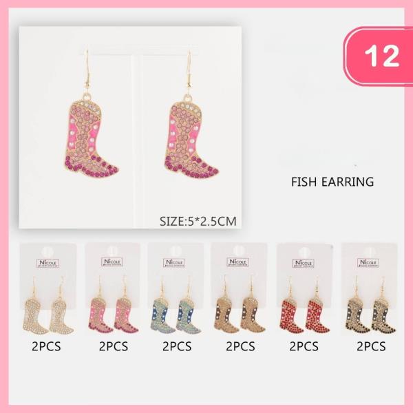 RHINESTONE WESTERN BOOT EARRINGS (12 UNITS)