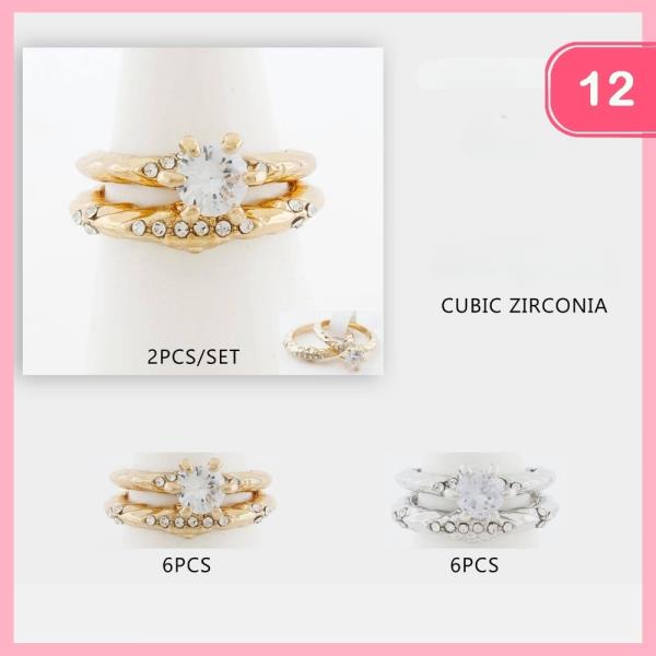 CUBIC ZIRCONIA RHINESTONE STACKABLE RING (12 UNITS)