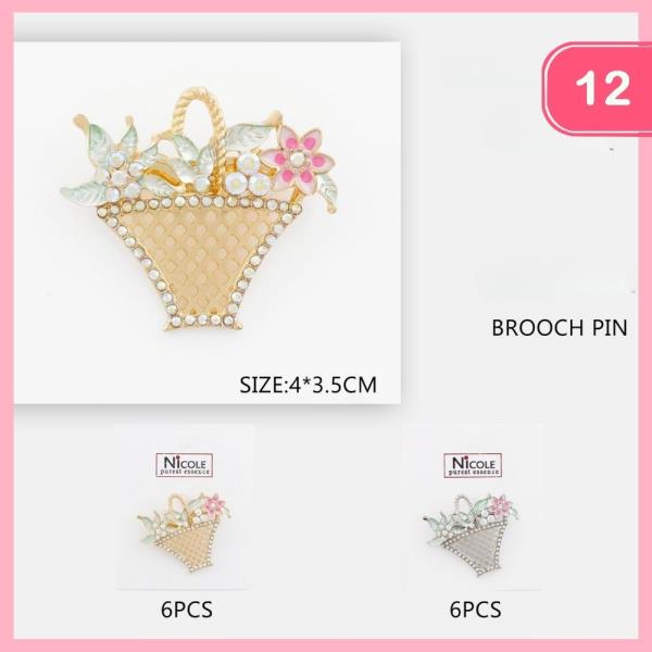 RHINESTONE FLOWER BASKET BROOCH (12 UNITS)