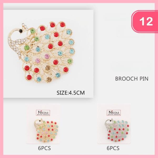 RHINESTONE PEACOCK BROOCH (12 UNITS)