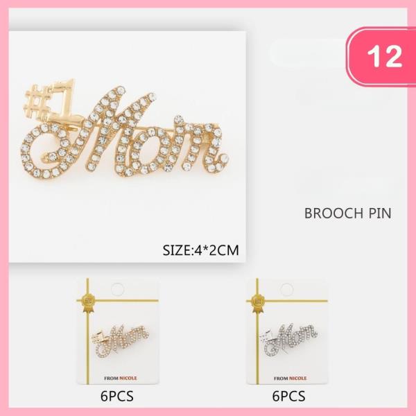 RHINESTONE #1 MOM BROOCH (12 UNITS)