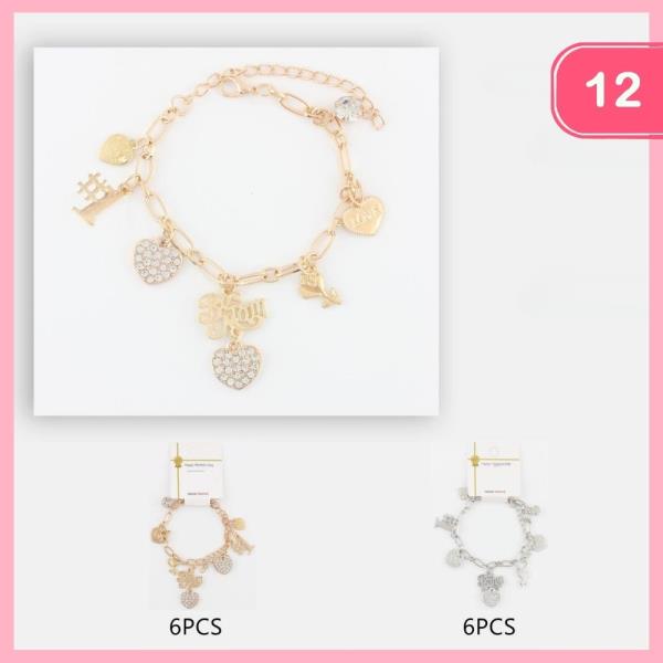#1 MOM RHINESTONE HEART ROSE PENDANT BRACELET (12 UNITS)