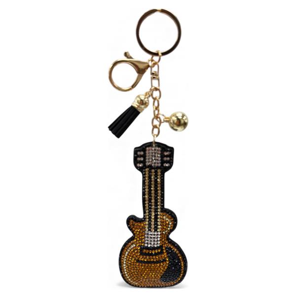 RHINESTONE GUITAR KEYCHAIN WITH TASSEL