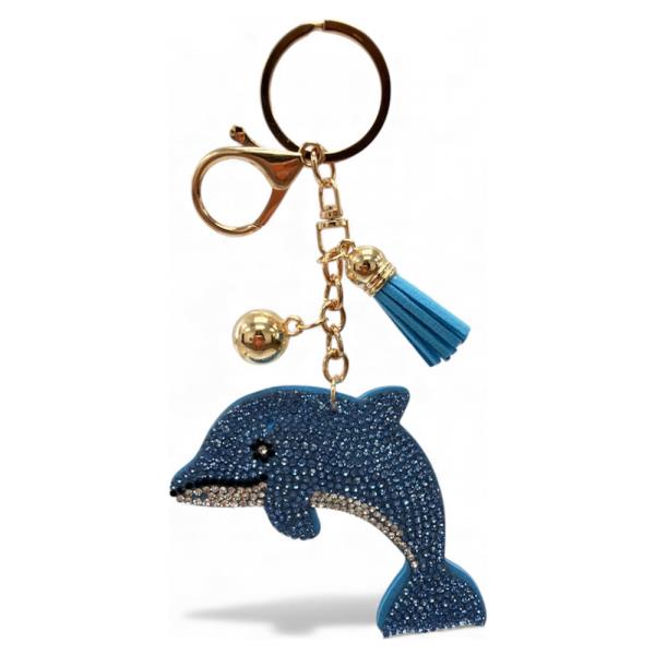 RHINESTONE DOLPHIN KEYCHAIN WITH TASSEL