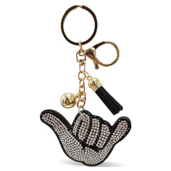 RHINESTONE SHAKA HAND KEYCHAIN WITH TASSEL