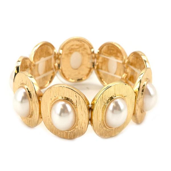 TEXTURED METAL PEARL STRETCH BRACELET
