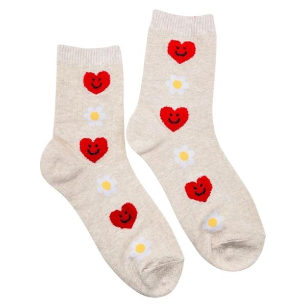 HEART FLOWER PATTERN CREW SOCKS