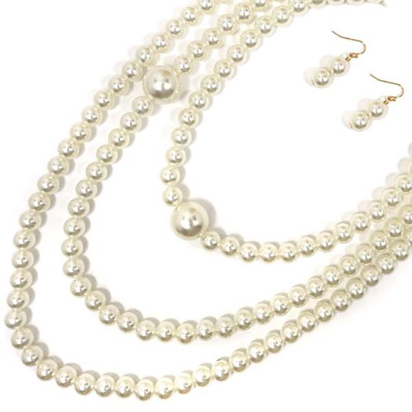 LAYERED PEARL NECKLACE EARRING SET