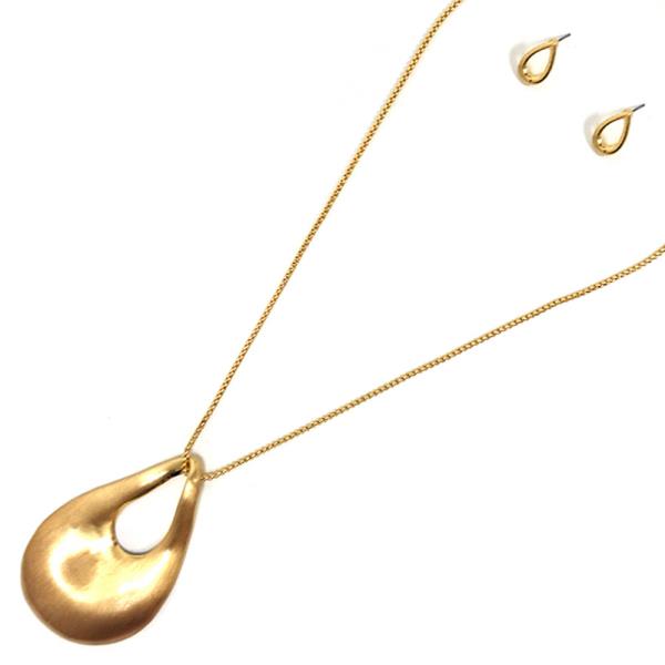 METAL CHAIN TEARDROP PENDANT NECKLACE EARRING SET